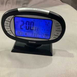 Sharp Black Digital Alarm Clock with Blue LED Display